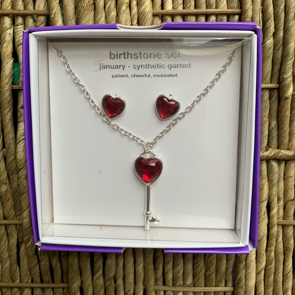 January Birthstone Necklace + Earrings